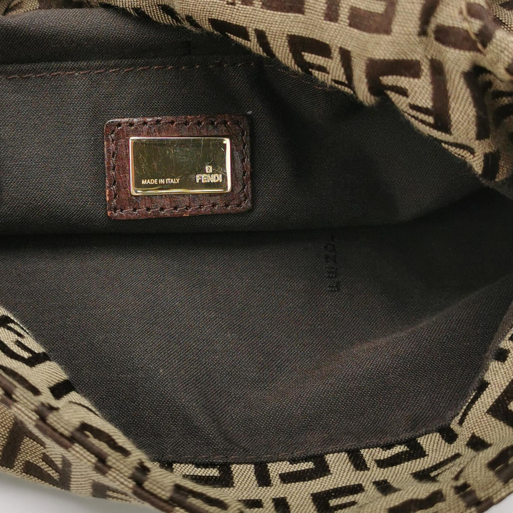 Fendi Zucchino Flap Crossbody Beige Brown