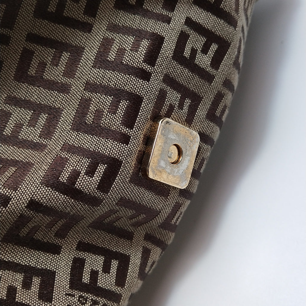 Fendi Zucchino Flap Crossbody Beige Brown