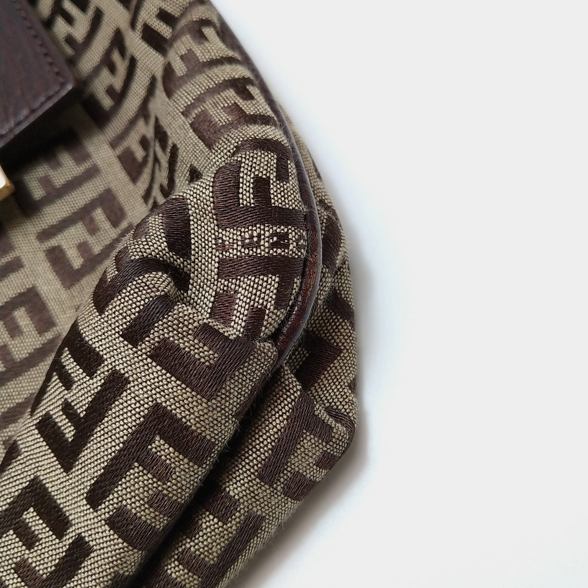 Fendi Zucchino Flap Crossbody Beige Brown