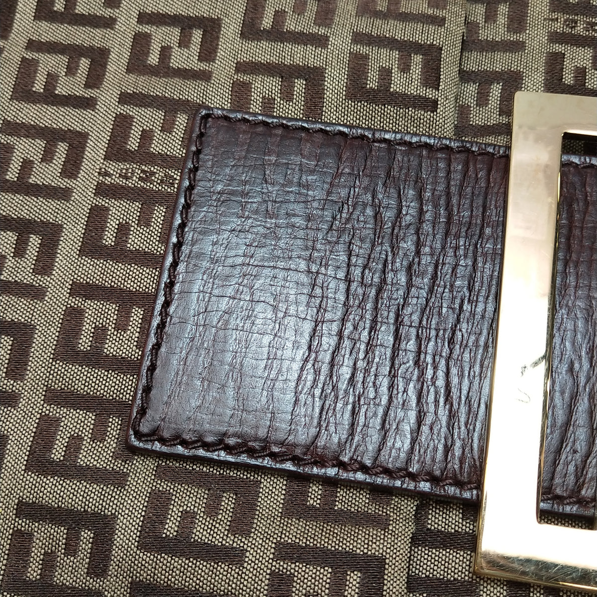 Fendi Zucchino Flap Crossbody Beige Brown