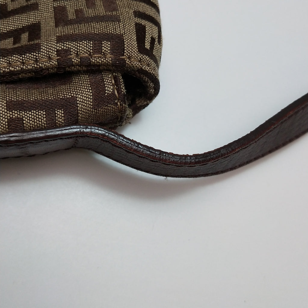 Fendi Zucchino Flap Crossbody Beige Brown