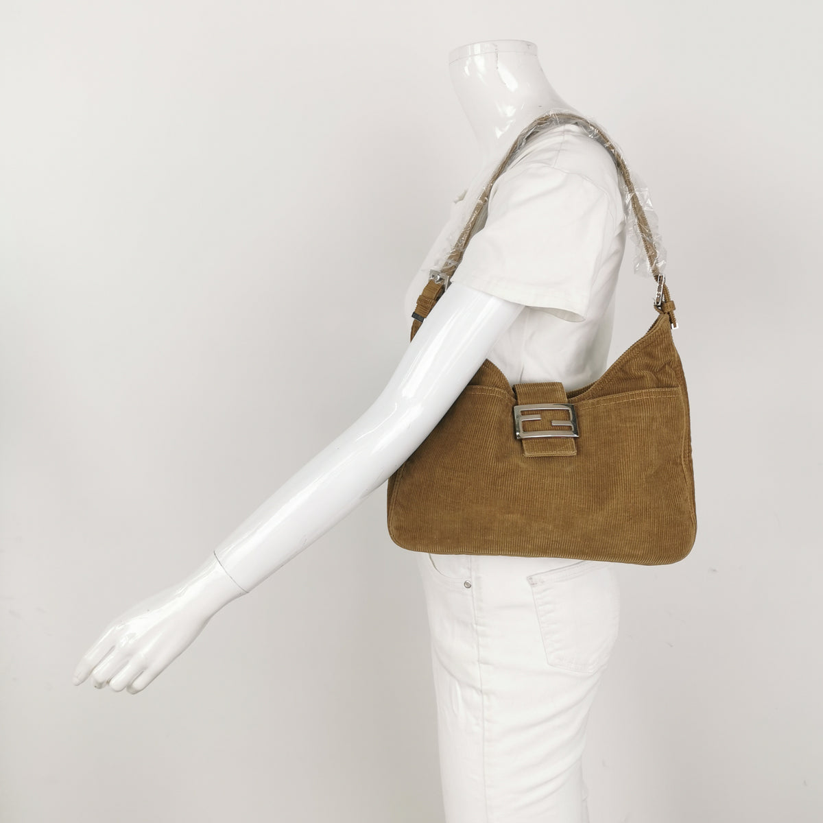 Fendi Hobo Baguette Corduroy Beige