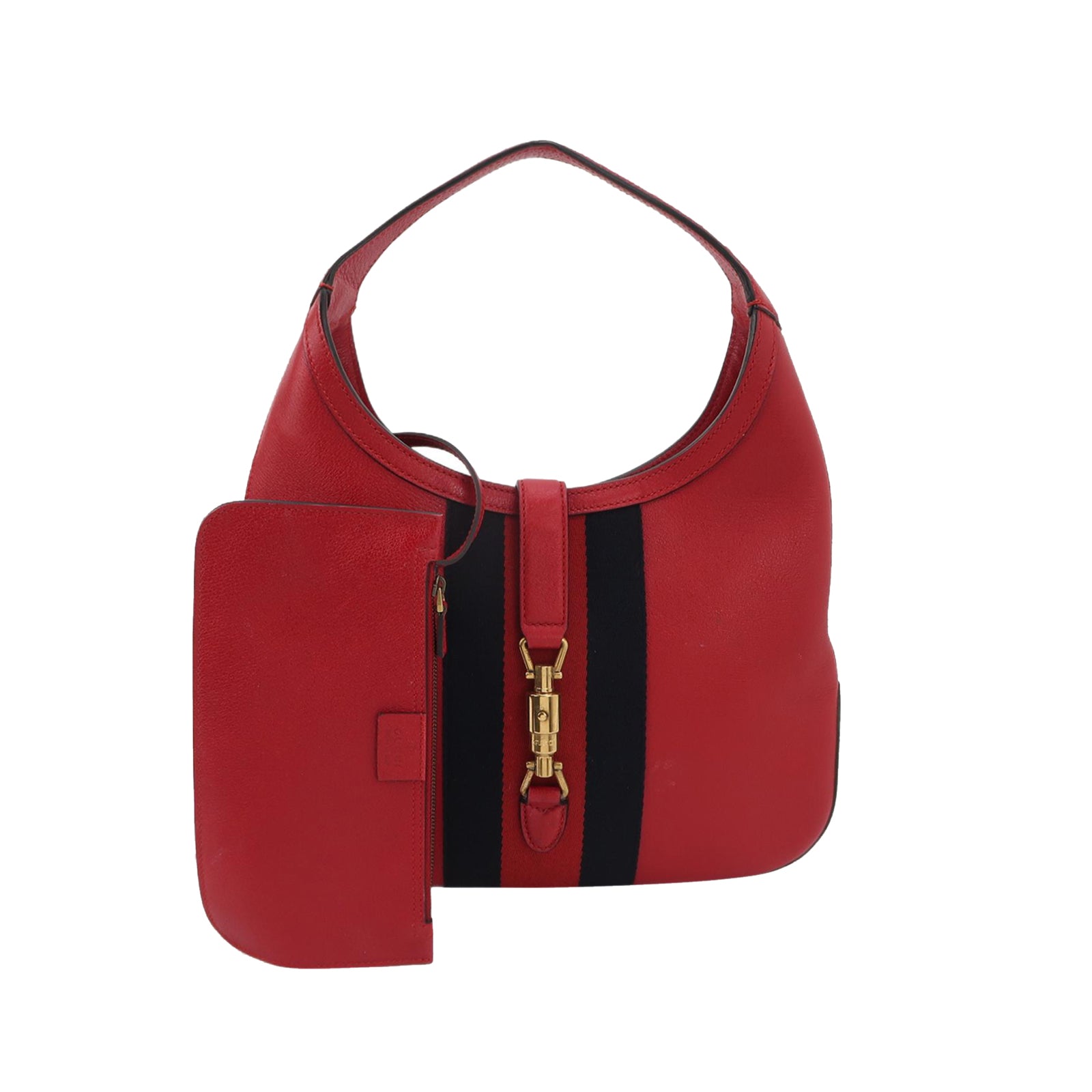 Gucci Web Medium Jackie Hobo Red Soft Grained Calfskin