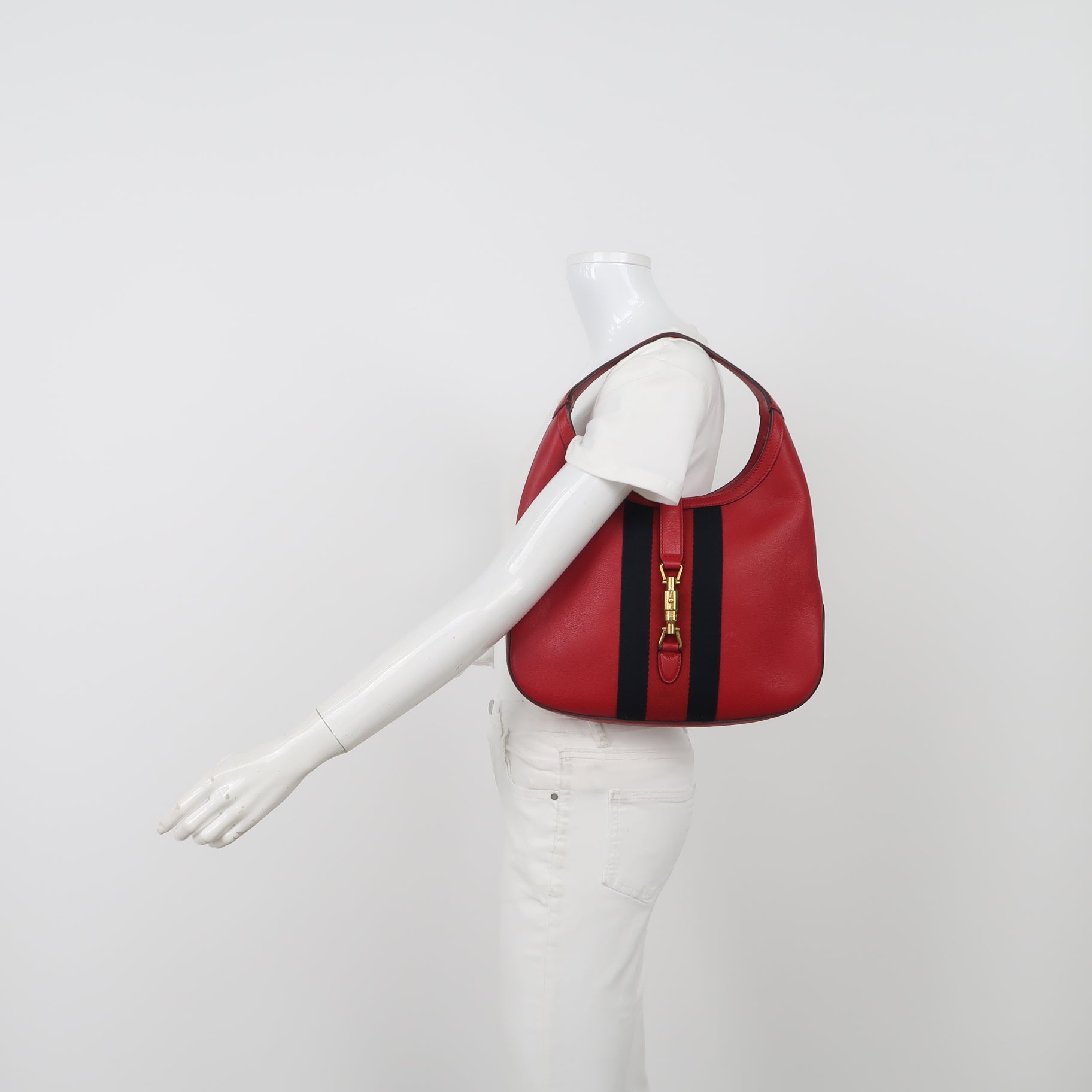 Gucci Web Medium Jackie Hobo Red Soft Grained Calfskin