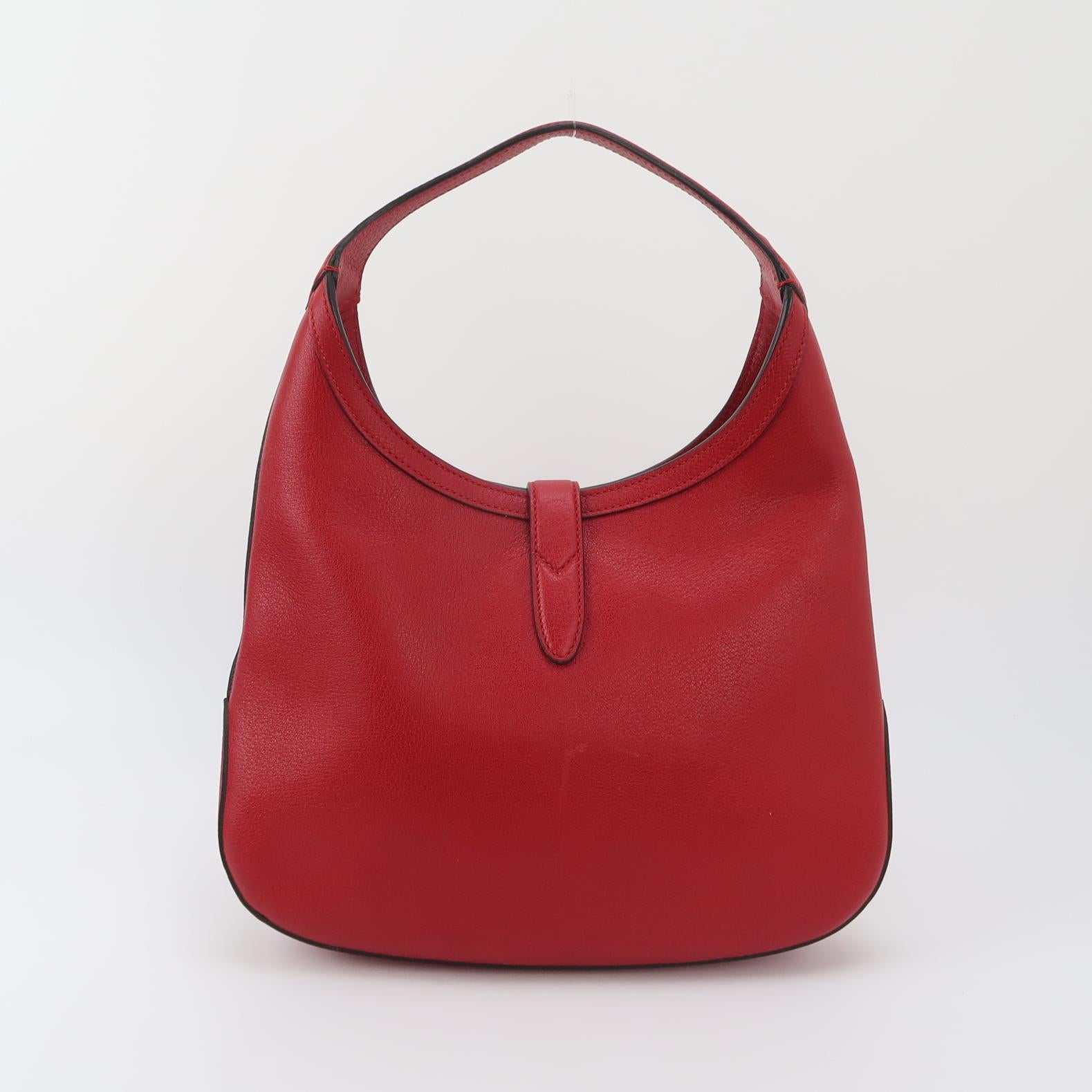 Gucci Web Medium Jackie Hobo Red Soft Grained Calfskin