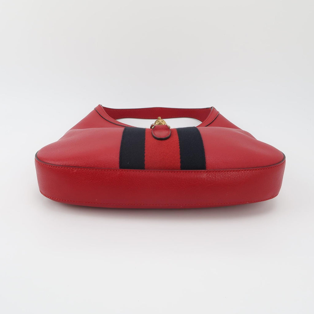 Gucci Web Medium Jackie Hobo Red Soft Grained Calfskin