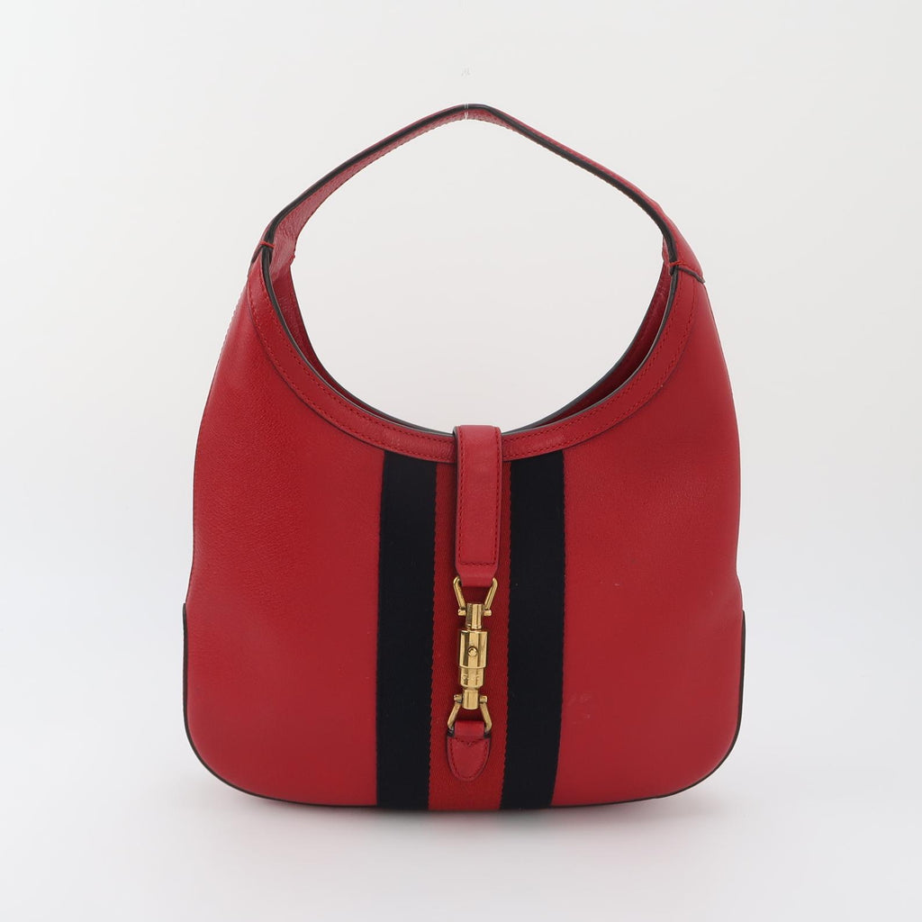 Gucci Web Medium Jackie Hobo Red Soft Grained Calfskin