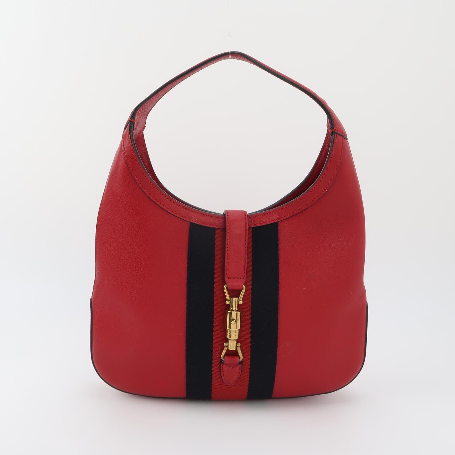 Gucci Web Medium Jackie Hobo Red Soft Grained Calfskin