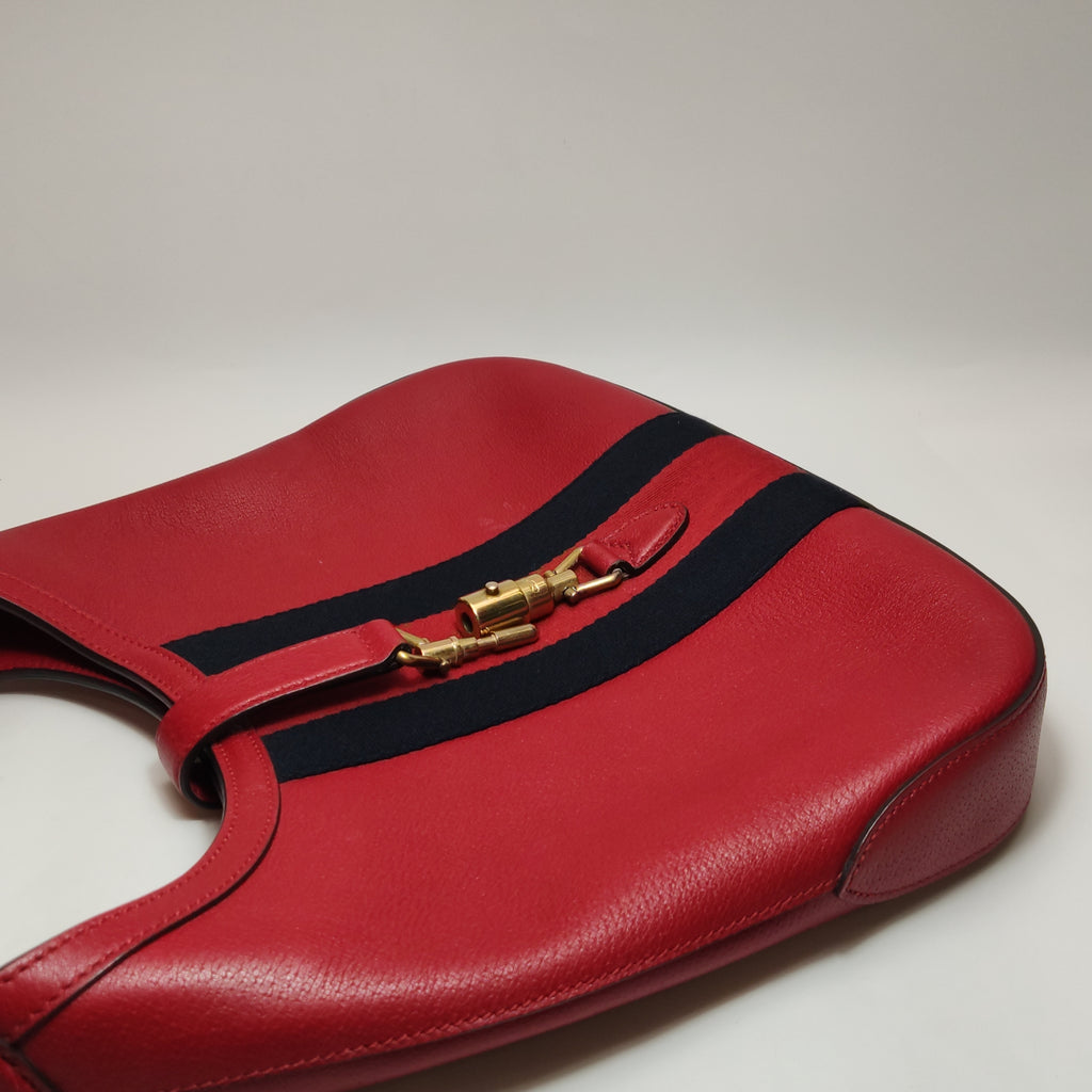 Gucci Web Medium Jackie Hobo Red Soft Grained Calfskin