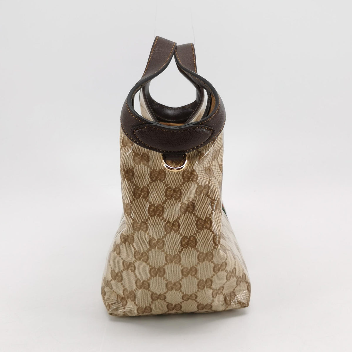 Gucci Web Small Giglio Tote Varnished Monogram Sand Dark Brown
