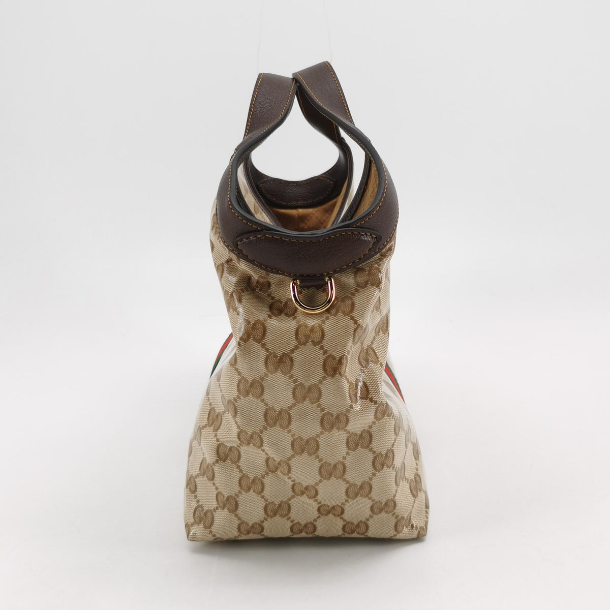 Gucci Web Small Giglio Tote Varnished Monogram Sand Dark Brown