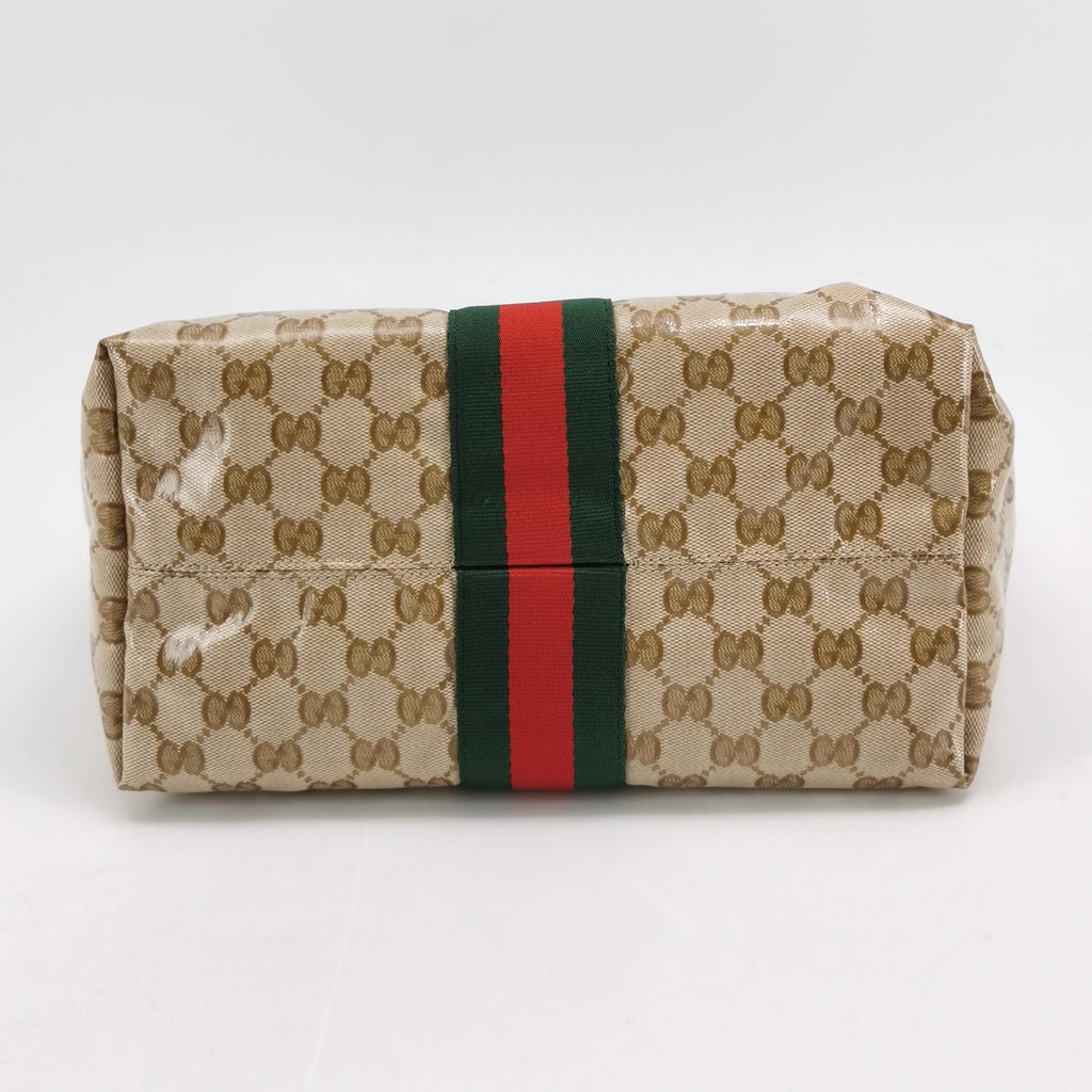 Gucci Web Small Giglio Tote Varnished Monogram Sand Dark Brown