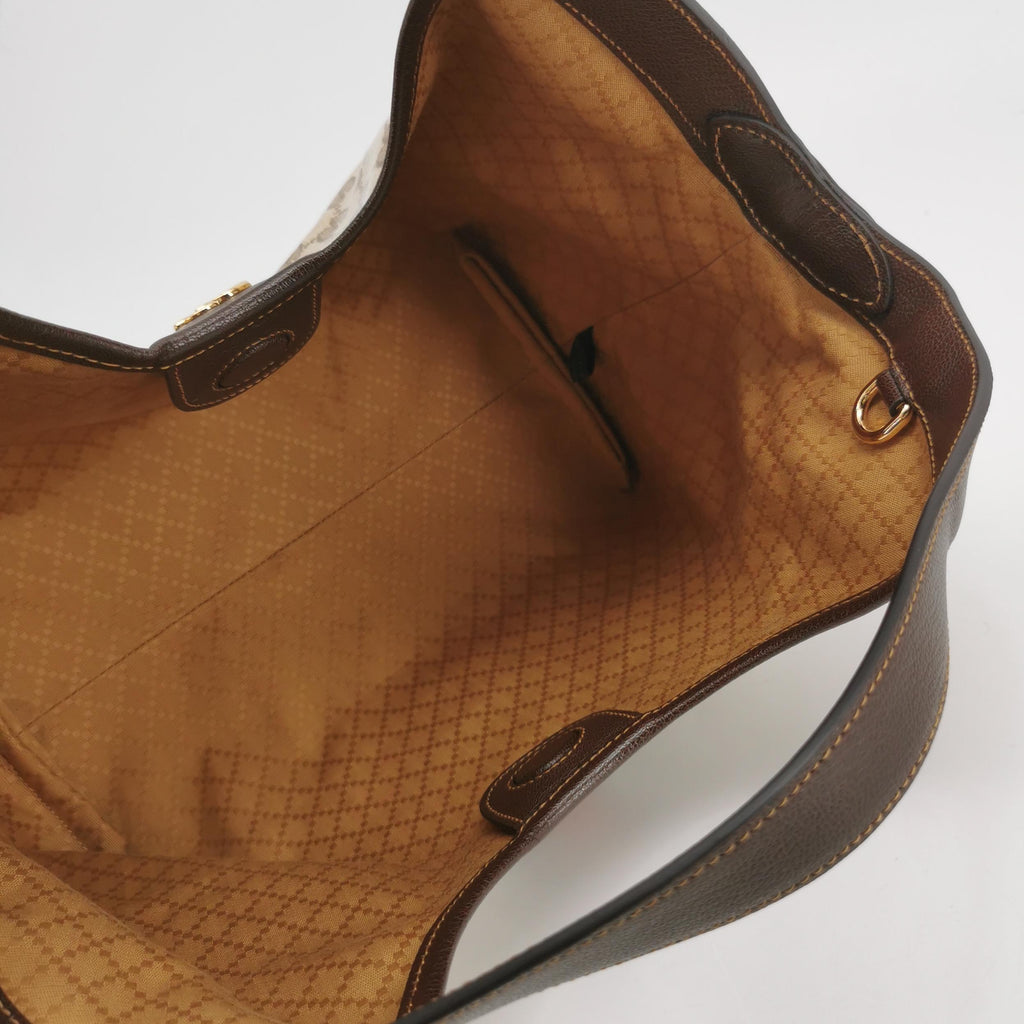Gucci Web Small Giglio Tote Varnished Monogram Sand Dark Brown