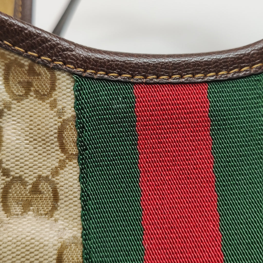 Gucci Web Small Giglio Tote Varnished Monogram Sand Dark Brown