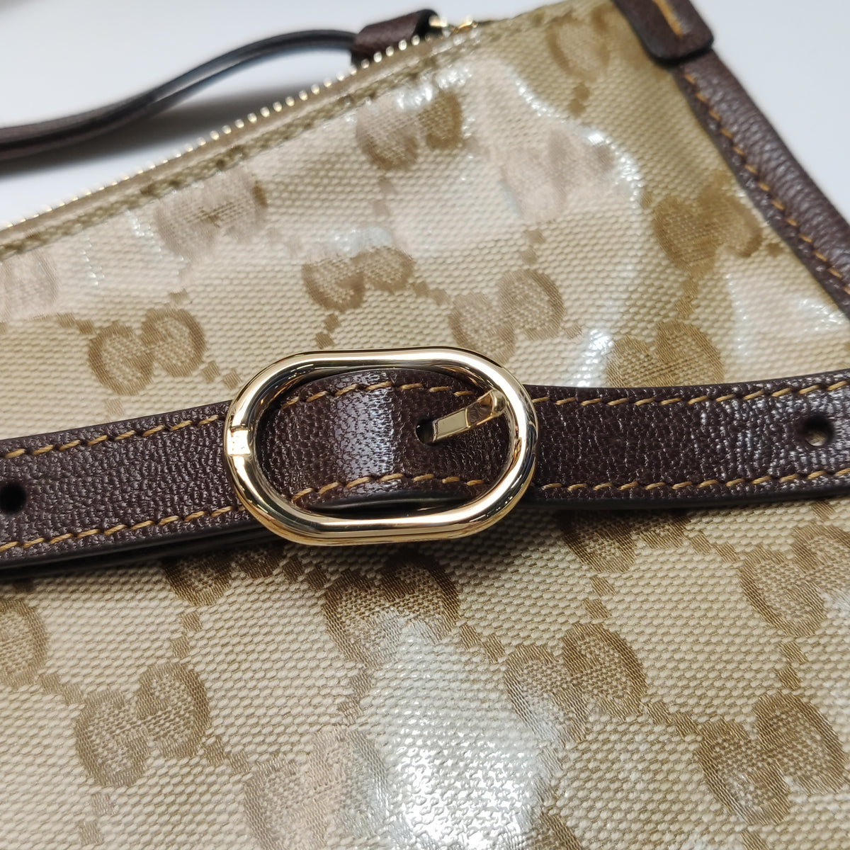 Gucci Web Small Giglio Tote Varnished Monogram Sand Dark Brown