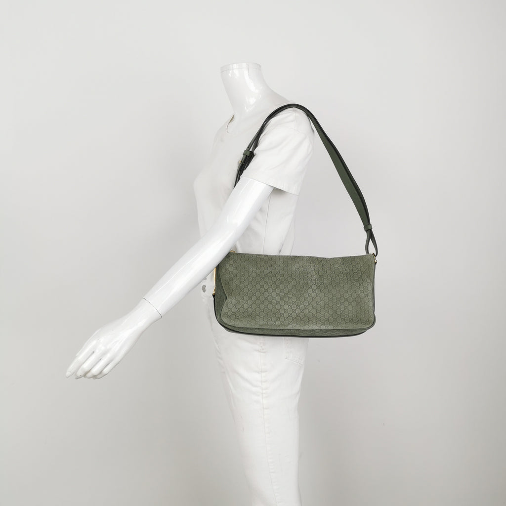 Gucci Half Horsebit Suede Shoulder Bag Sage Green