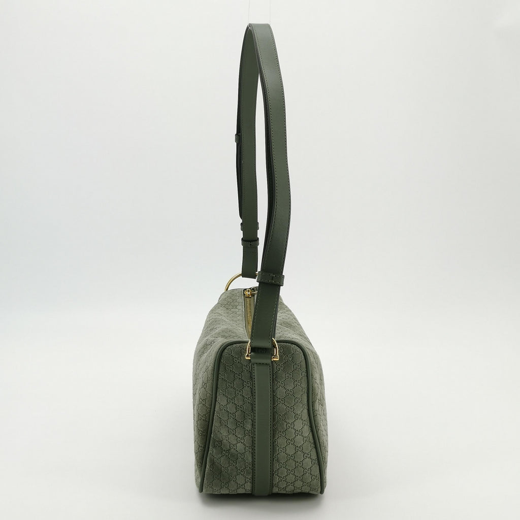 Gucci Half Horsebit Suede Shoulder Bag Sage Green