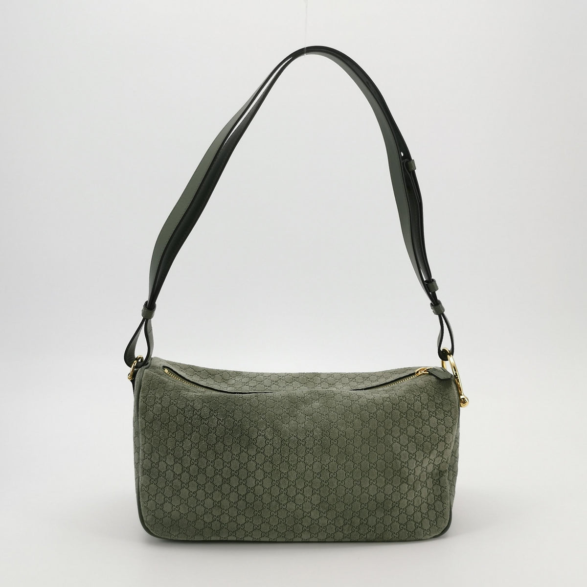 Gucci Half Horsebit Suede Shoulder Bag Sage Green