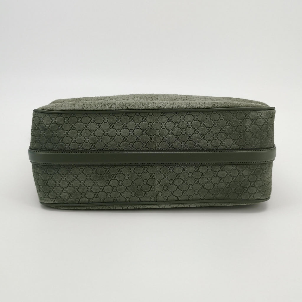 Gucci Half Horsebit Suede Shoulder Bag Sage Green