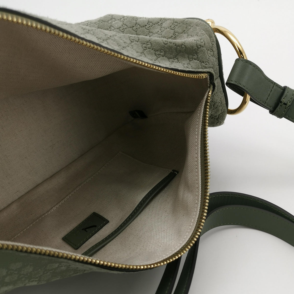 Gucci Half Horsebit Suede Shoulder Bag Sage Green