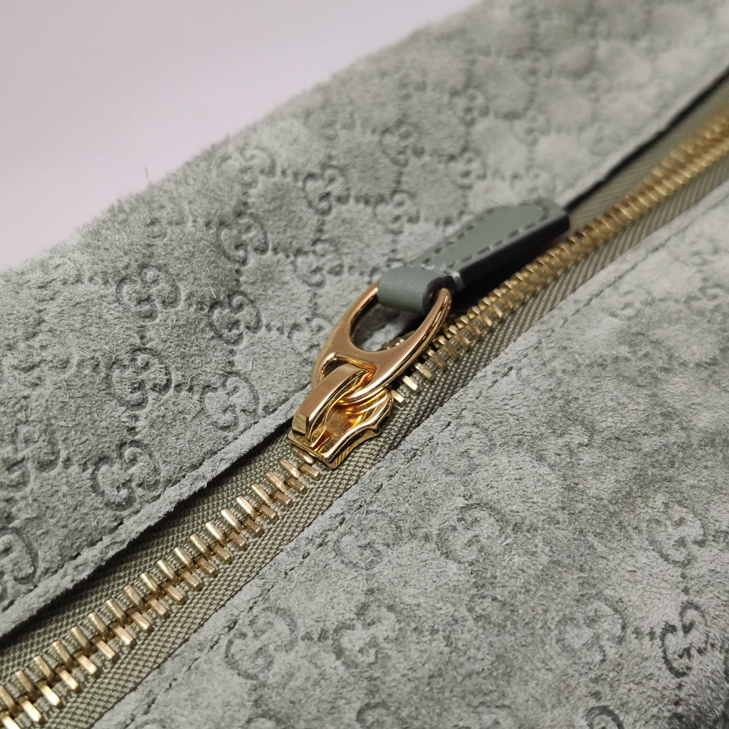 Gucci Half Horsebit Suede Shoulder Bag Sage Green