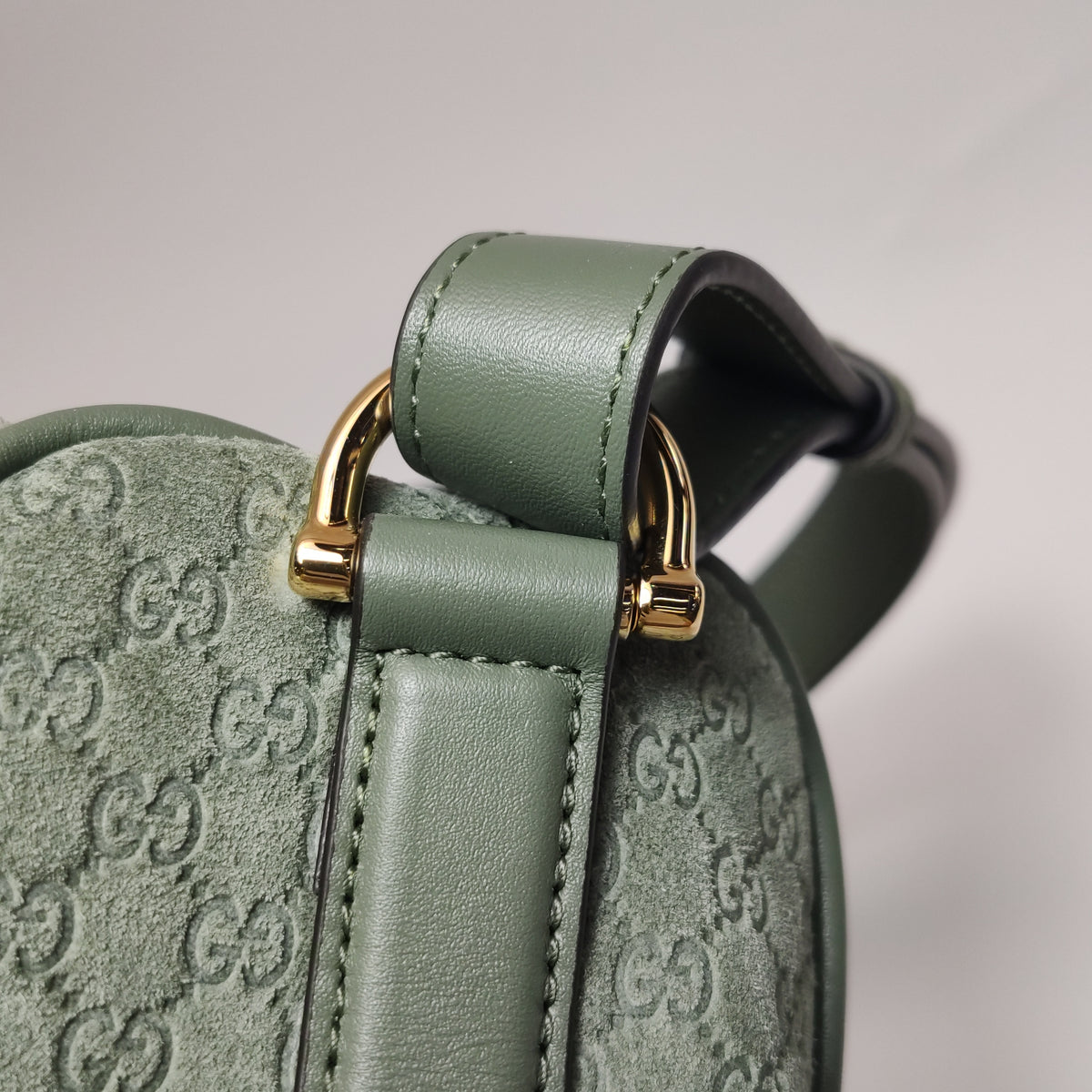 Gucci Half Horsebit Suede Shoulder Bag Sage Green