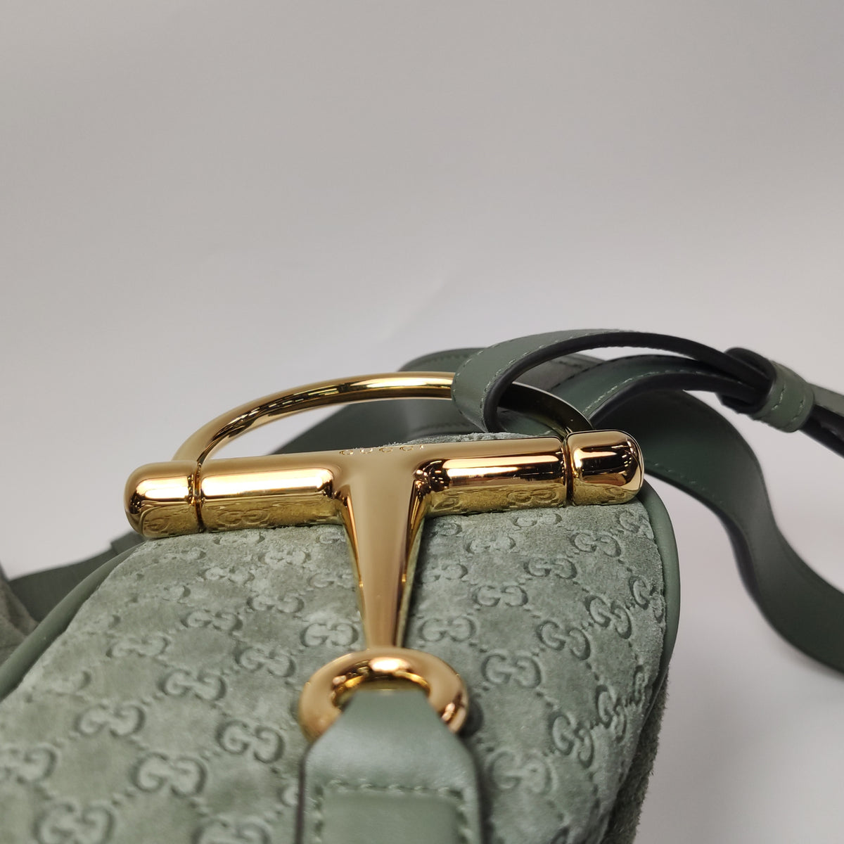 Gucci Half Horsebit Suede Shoulder Bag Sage Green