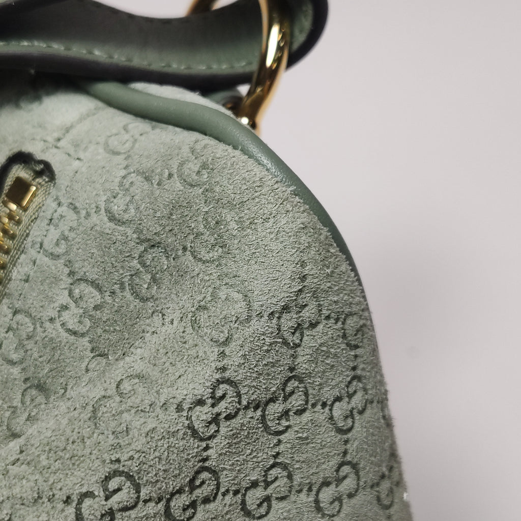 Gucci Half Horsebit Suede Shoulder Bag Sage Green