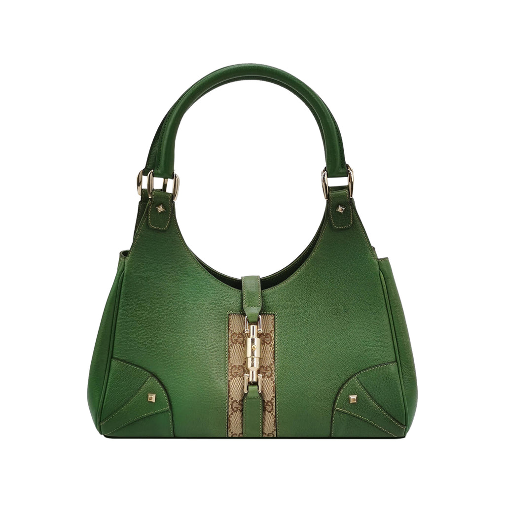 Gucci Jackie Nailhead Bardot Hobo Bag Green