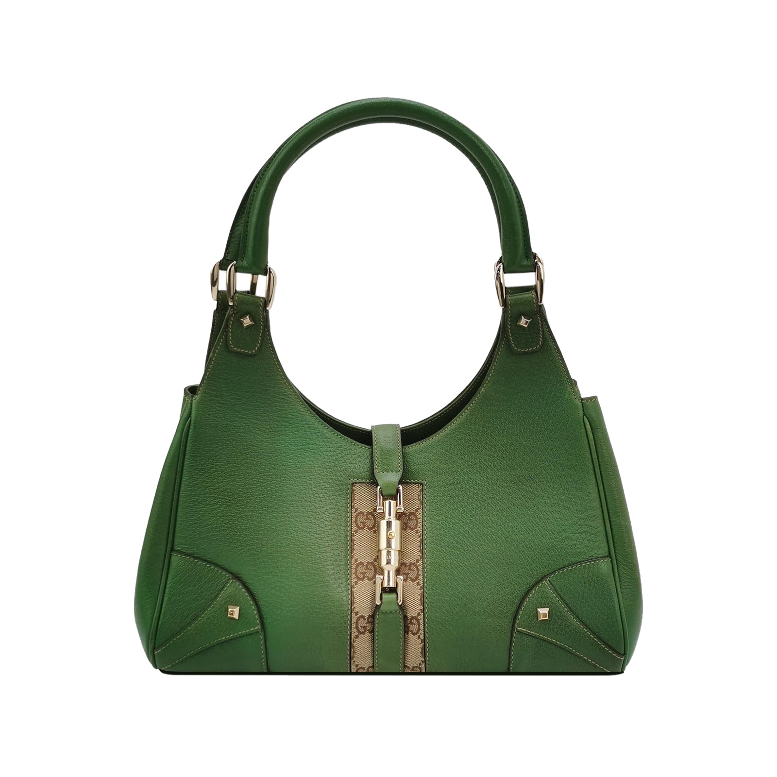 Gucci Jackie Nailhead Bardot Hobo Bag Green