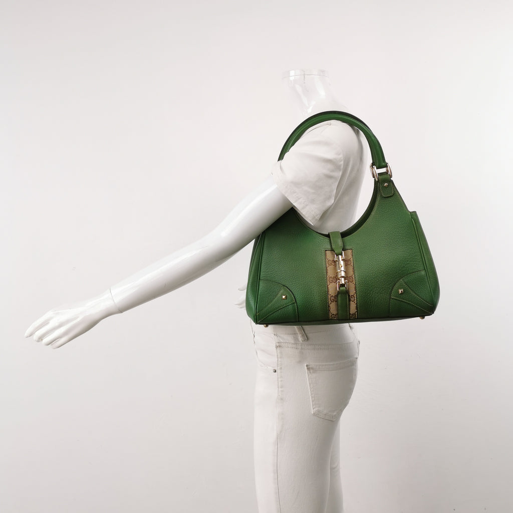Gucci Jackie Nailhead Bardot Hobo Bag Green