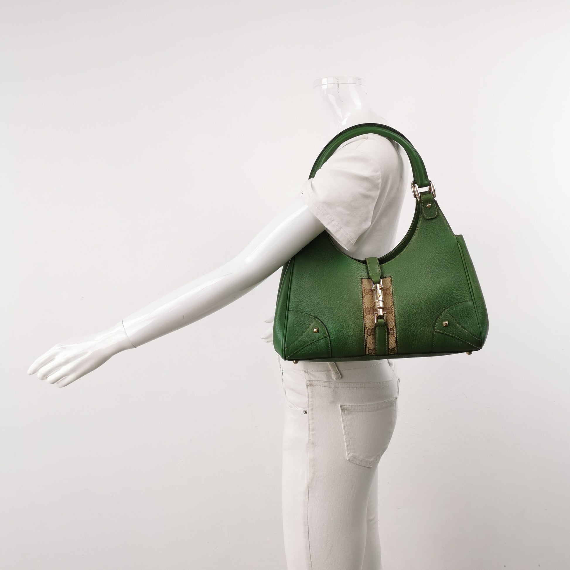 Gucci Jackie Nailhead Bardot Hobo Bag Green