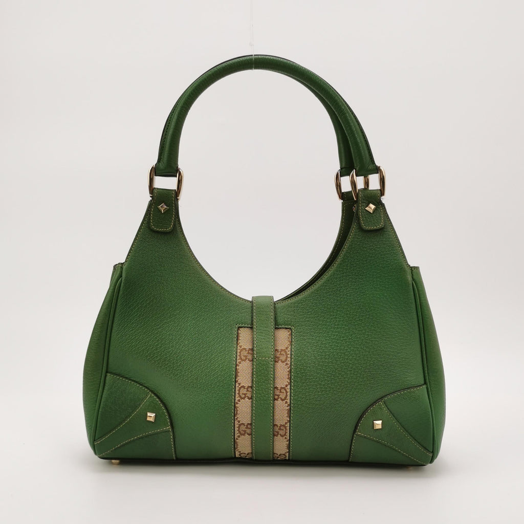 Gucci Jackie Nailhead Bardot Hobo Bag Green