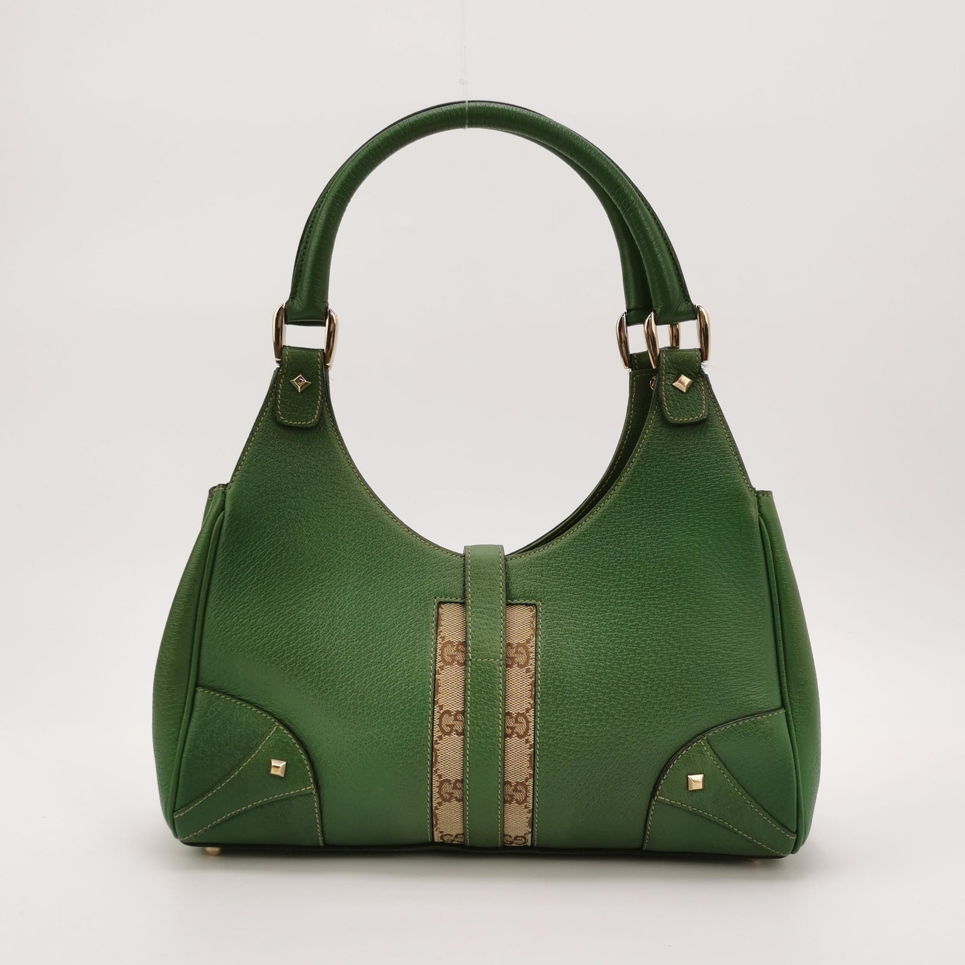 Gucci Jackie Nailhead Bardot Hobo Bag Green