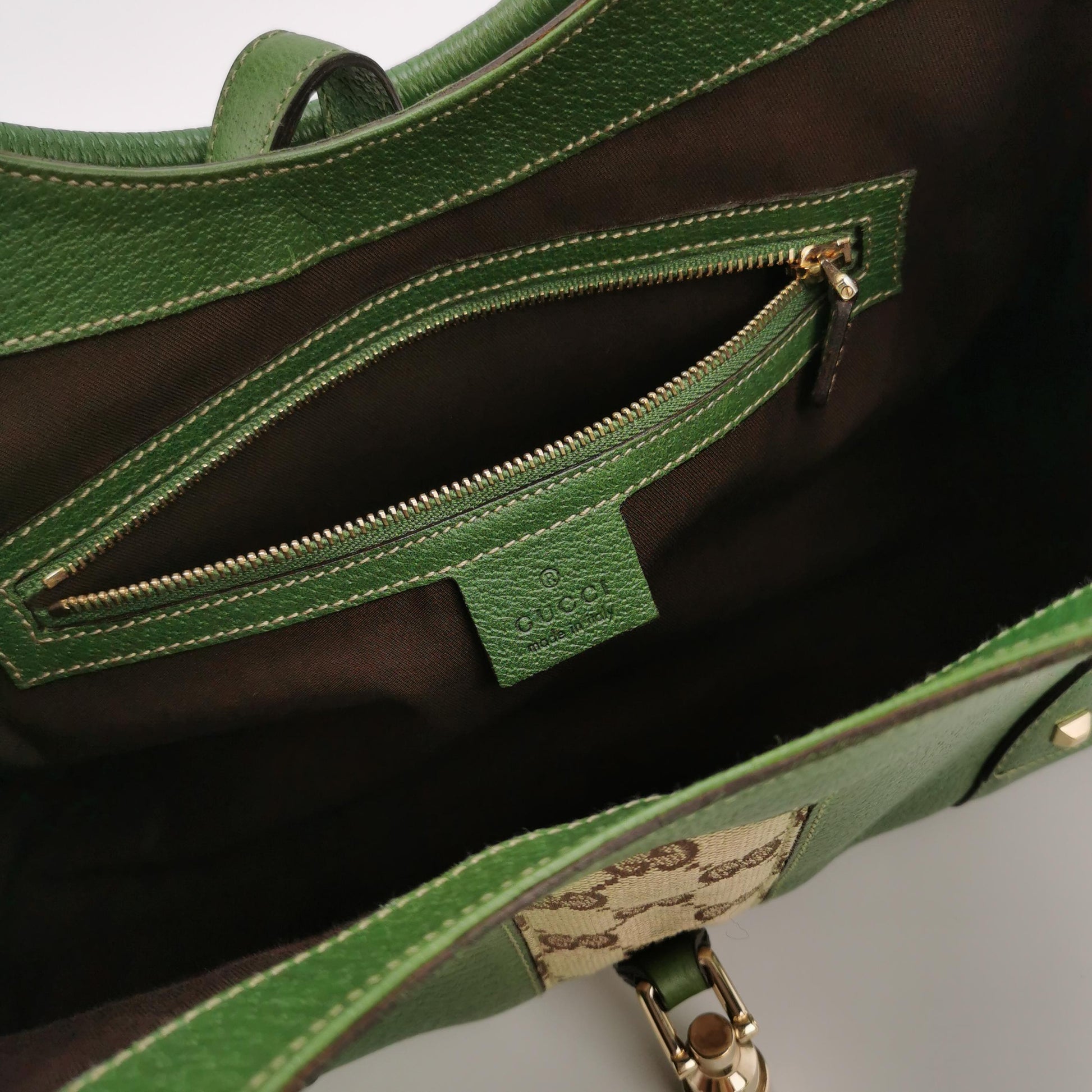 Gucci Jackie Nailhead Bardot Hobo Bag Green