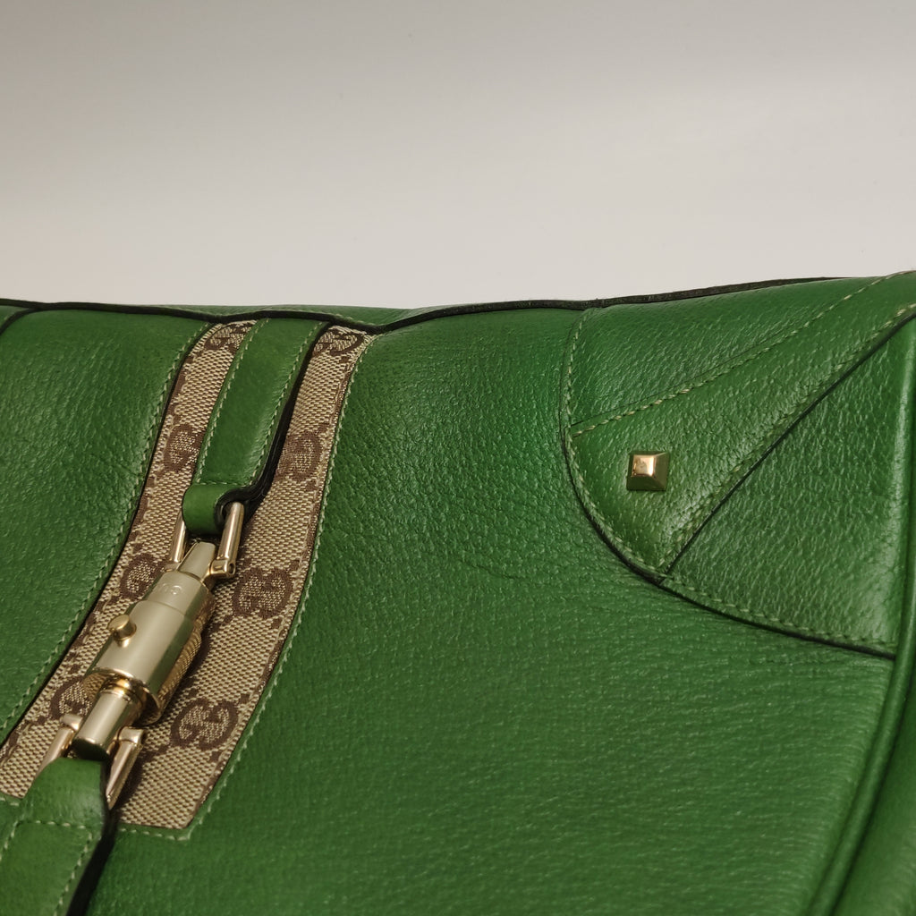 Gucci Jackie Nailhead Bardot Hobo Bag Green