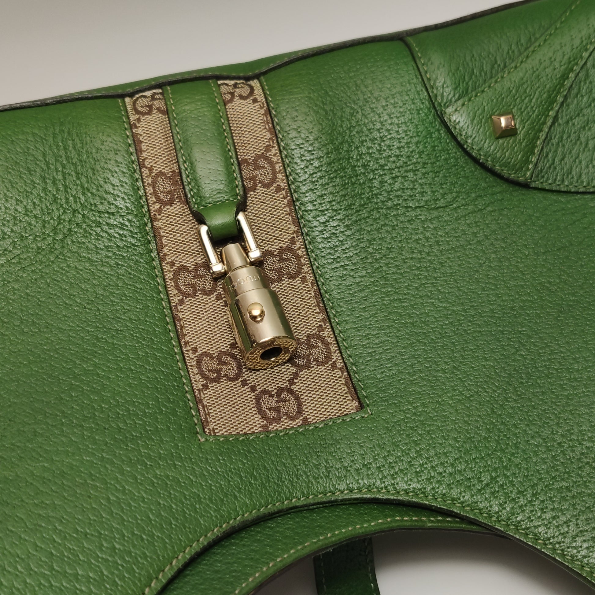 Gucci Jackie Nailhead Bardot Hobo Bag Green