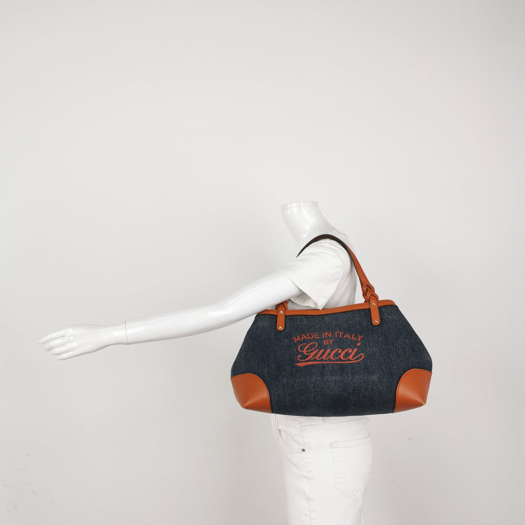 Gucci Denim Craft Tote Denim Orange