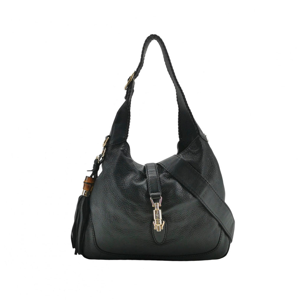 Gucci Bamboo New Jackie Hobo Grained Soft Leather Black