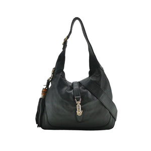 Gucci Bamboo New Jackie Hobo Grained Soft Leather Black
