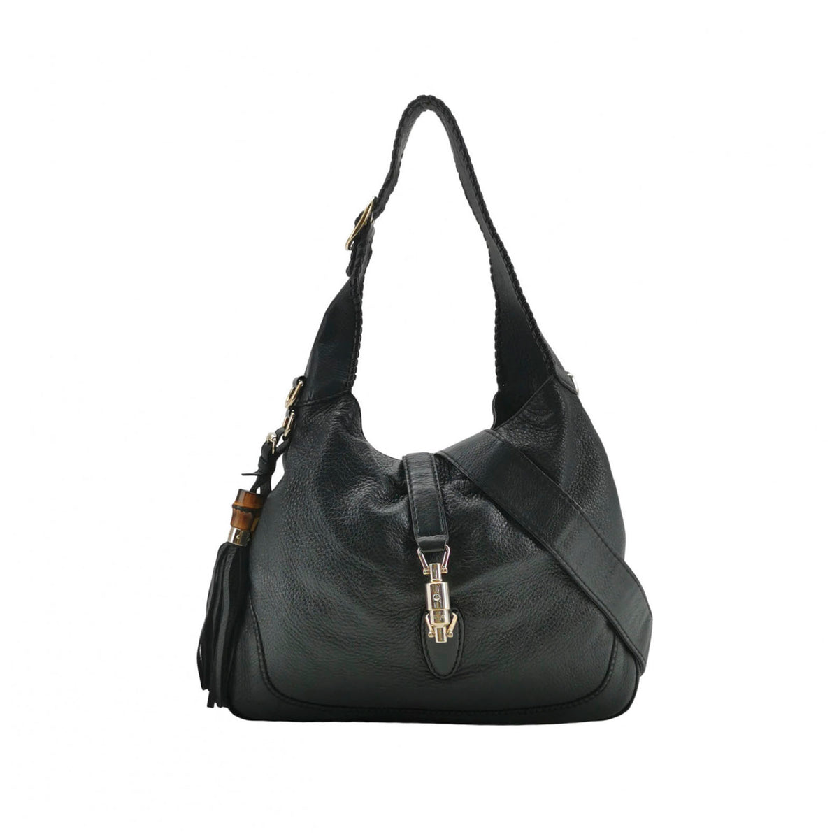 Gucci Bamboo New Jackie Hobo Grained Soft Leather Black