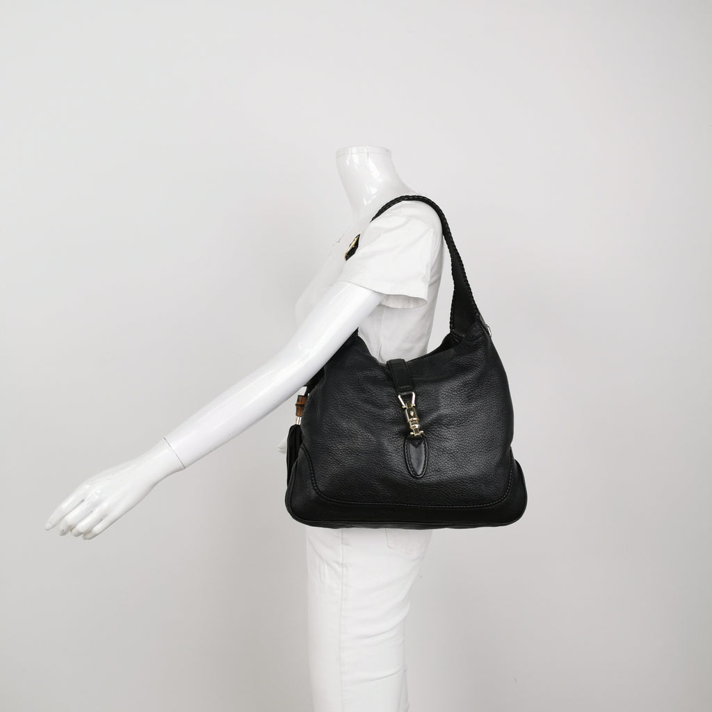 Gucci Bamboo New Jackie Hobo Grained Soft Leather Black