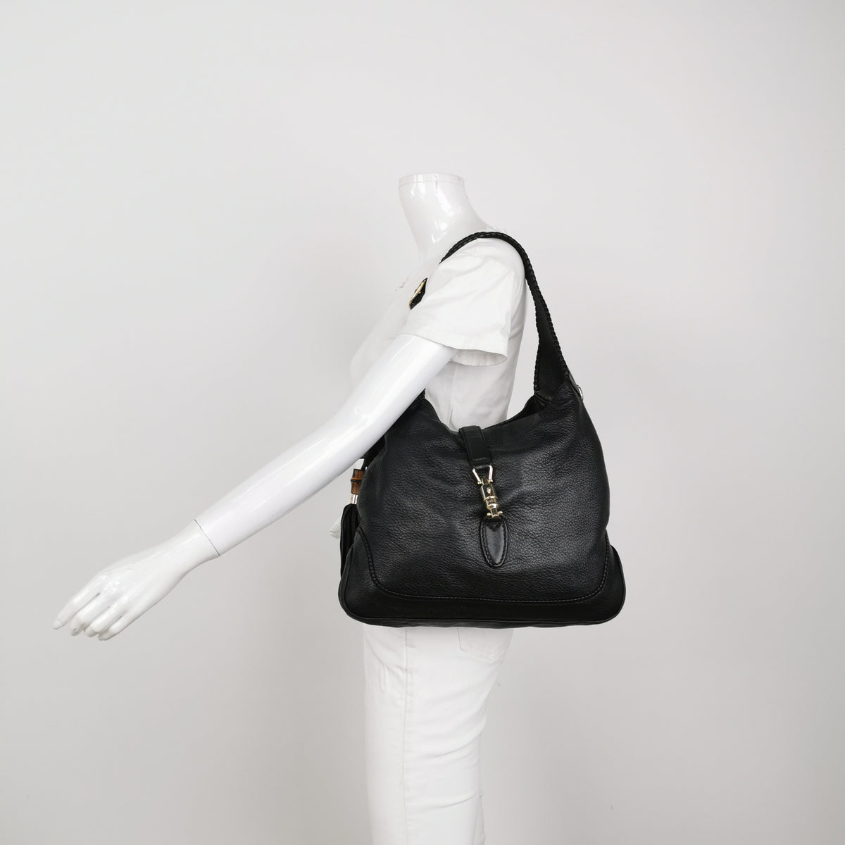 Gucci Bamboo New Jackie Hobo Grained Soft Leather Black