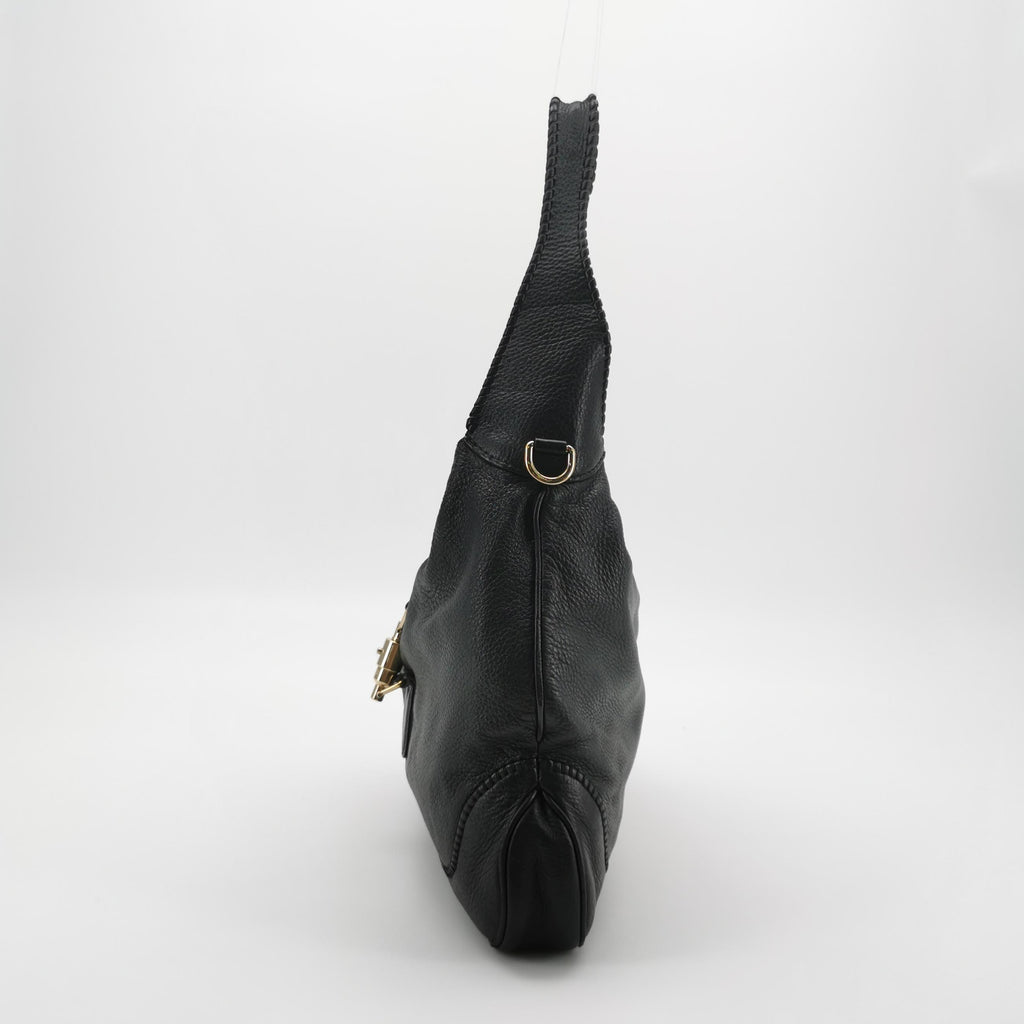 Gucci Bamboo New Jackie Hobo Grained Soft Leather Black