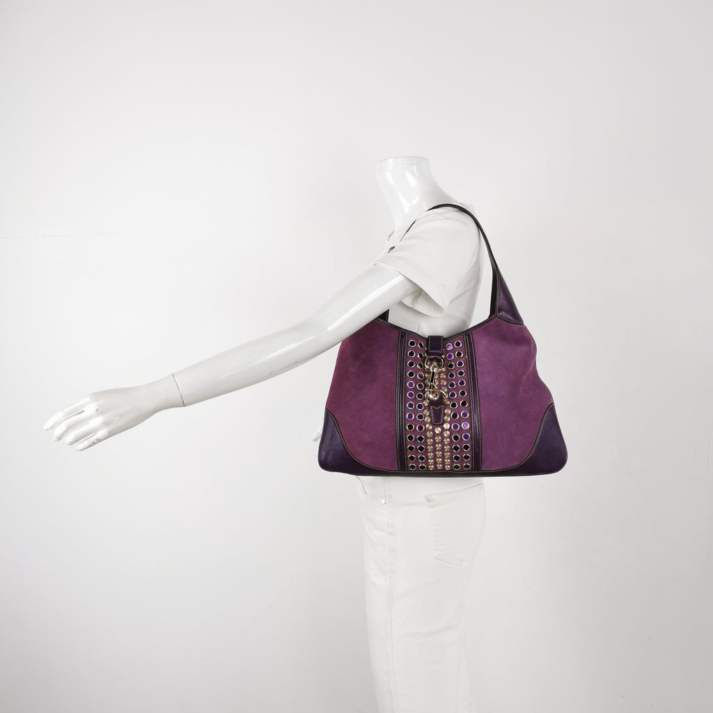 Gucci Jackie Suede Studded O Bouvier Hobo