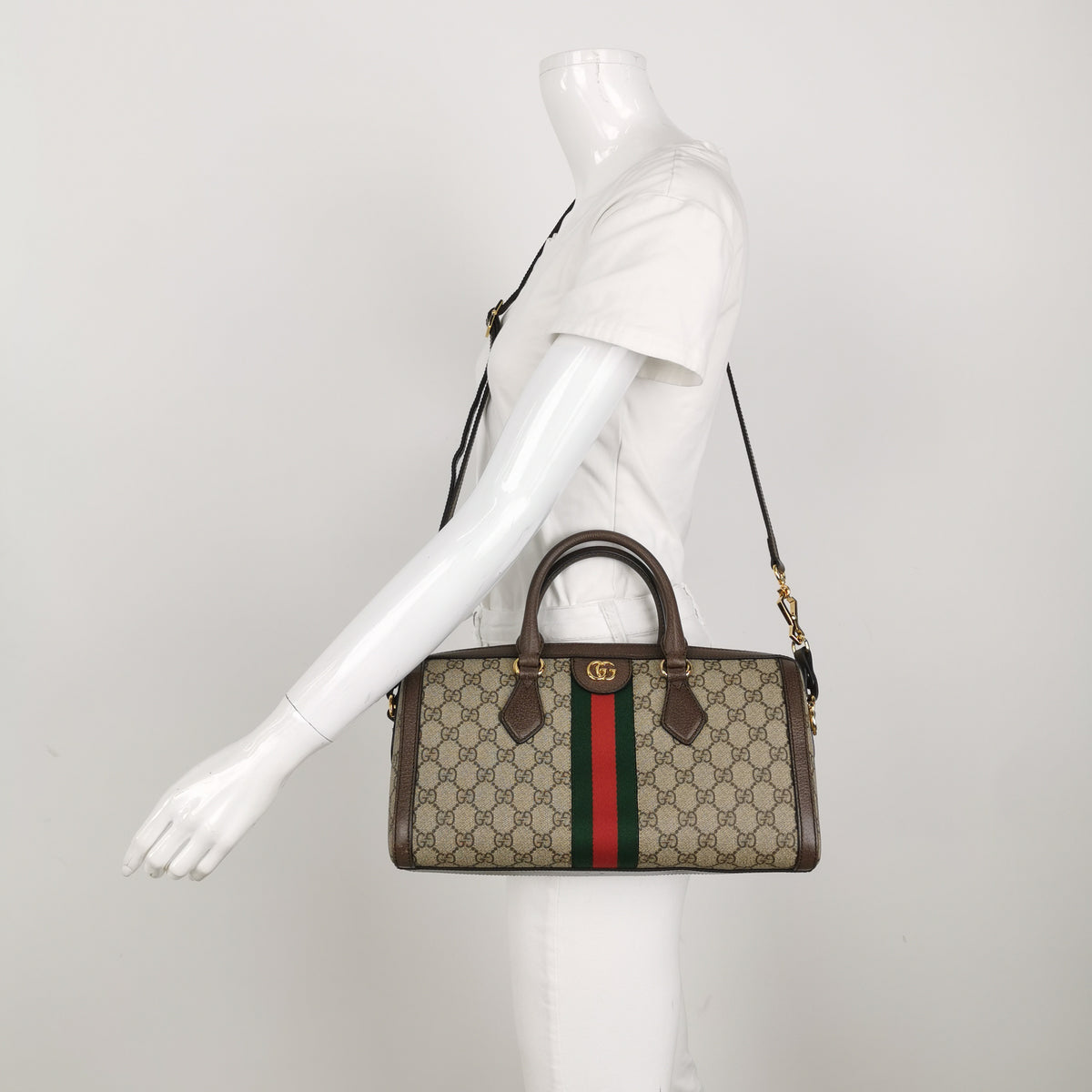 Gucci GG Supreme Monogram Web Medium Ophidia Boston Brown