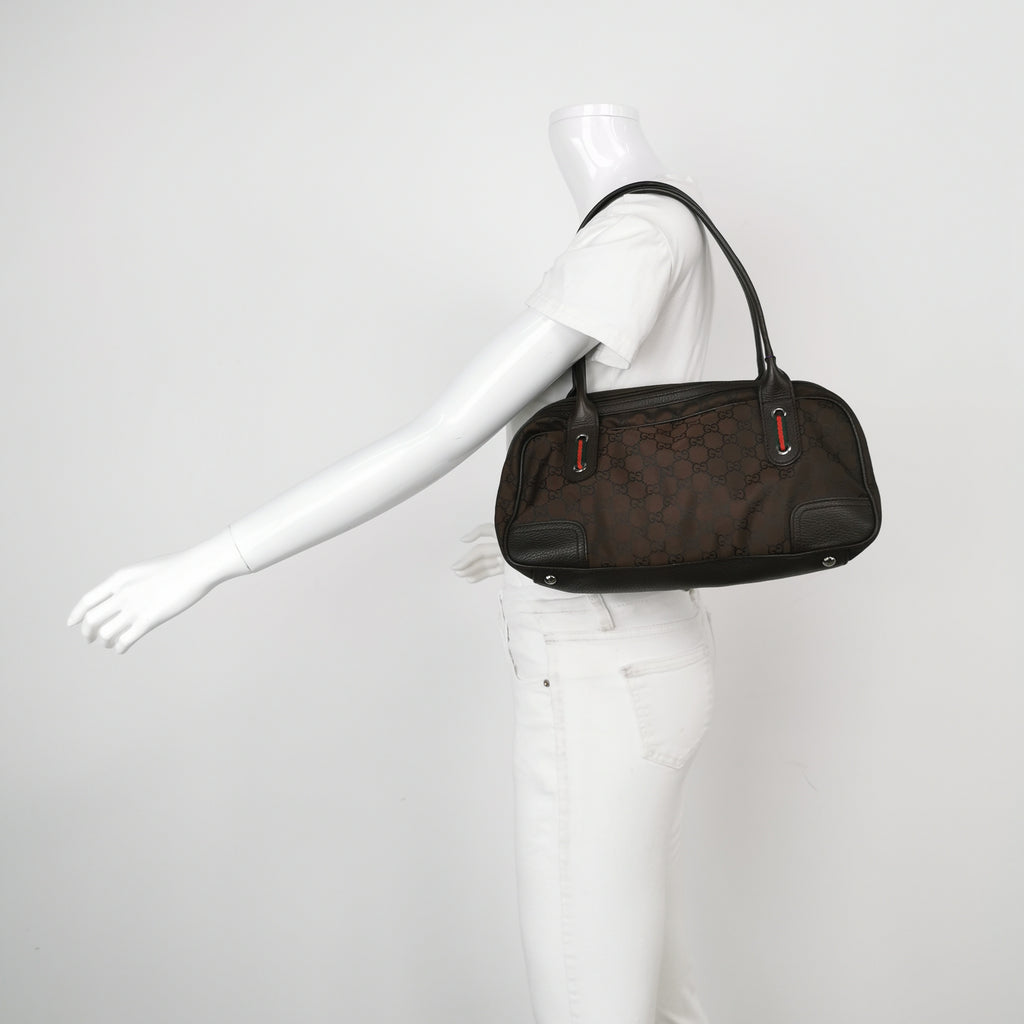 Gucci Princy Nylon Monogram Shoulder Bag Brown