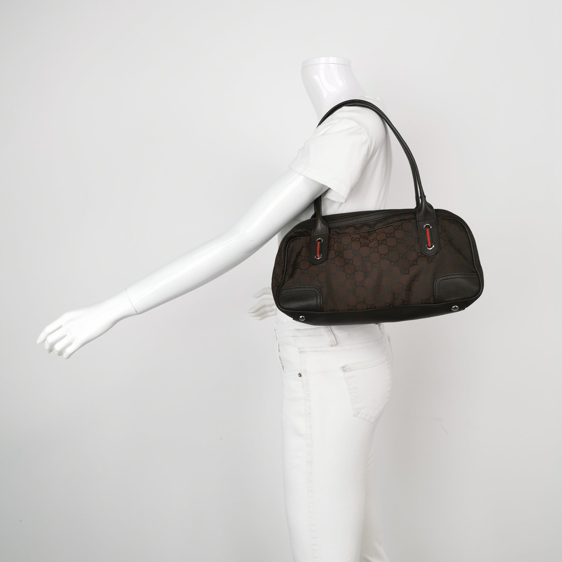 Gucci Princy Nylon Monogram Shoulder Bag Brown