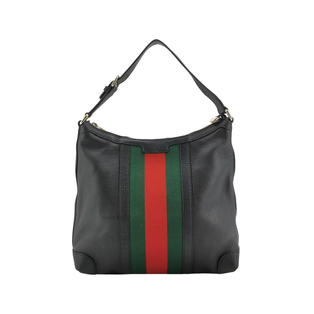 Gucci Web Hobo Medium Grained Calfskin Black