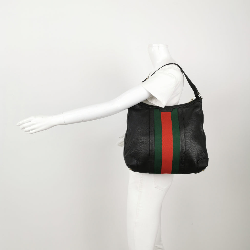 Gucci Web Hobo Medium Grained Calfskin Black